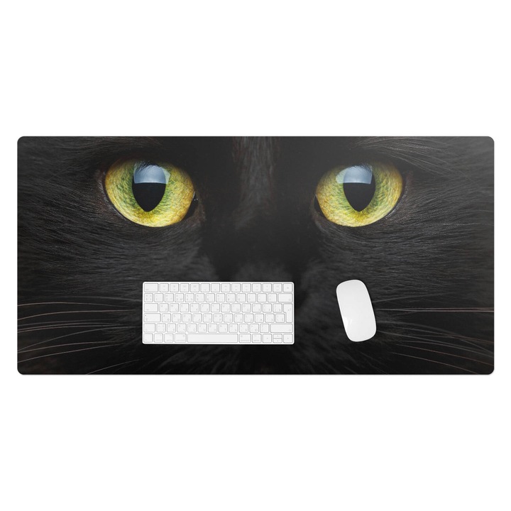 Mapa de birou, Wallfluent, Ochii de pisica se inchid, Negru, 100x50 cm, 010250300020100005795