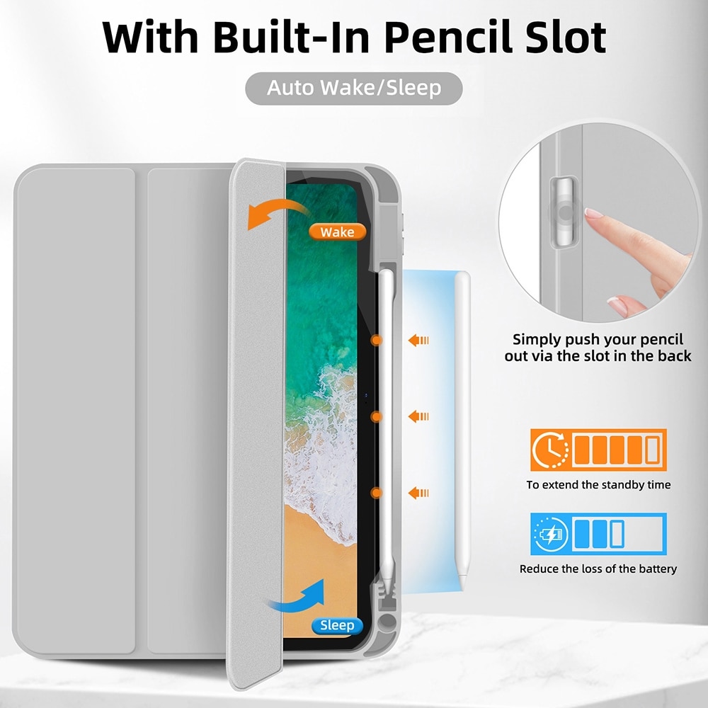 Husa tableta compatibila cu iPad Pro 129, Piele Smart TPU, Slot pix, Gri)