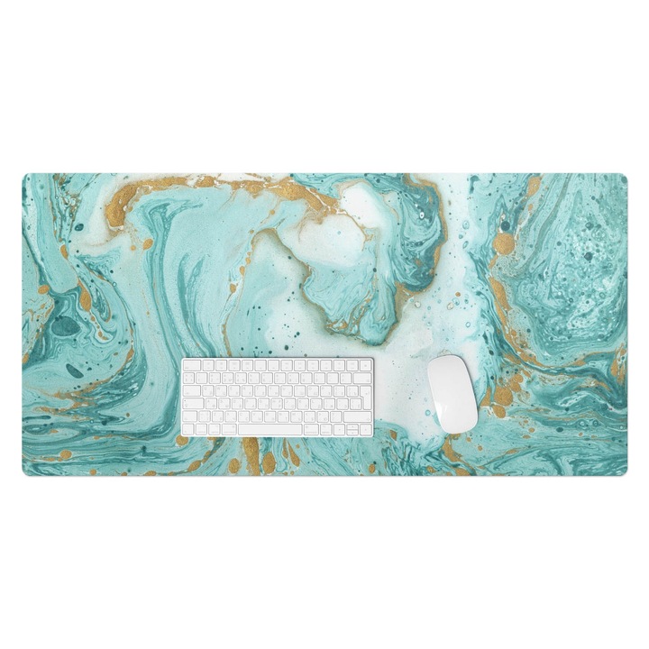 Íróasztal alátét, Wallfluent, Márvány hullámok, Türkiz, 100x50 cm, 010250300020100029774