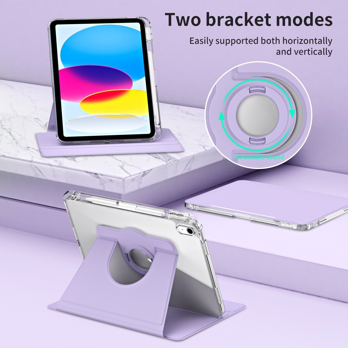 Husa tableta compatibila cu iPad Air 11 2024, 360 rotatie, Detasabila, Transparenta, Piele, Mov deschis)