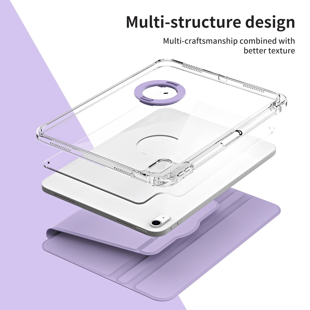 Husa tableta compatibila cu iPad Air 11 2024, 360 rotatie, Detasabila, Transparenta, Piele, Mov deschis)