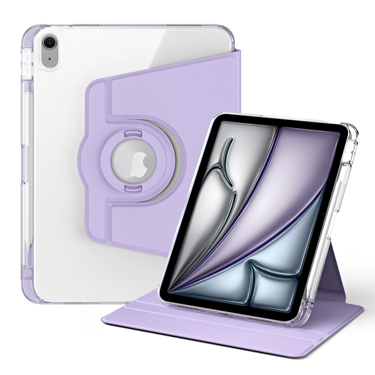 Husa tableta compatibila cu iPad Air 11 2024, 360 rotatie, Detasabila, Transparenta, Piele, Mov deschis)