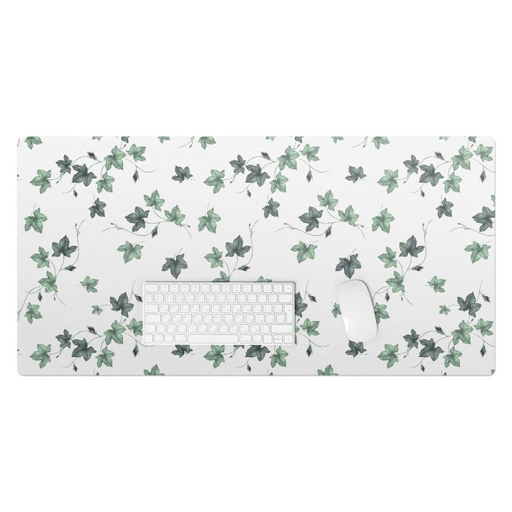 Mapa pentru birou, Wallfluent, Frunze de iedera pe alb, Verde, 100x50 cm, 010250300020100033423