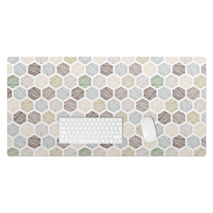 Mapa pentru birou, Wallfluent, Hexagoane cu dungi, Bej, 100x50 cm, 010250300020100033432