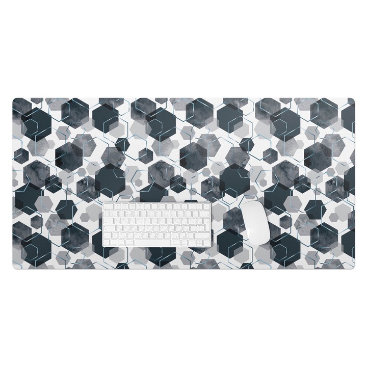 Mapa pentru birou, Wallfluent, Hexagoane geometrice, Gri, 100x50 cm, 010250300020100033431