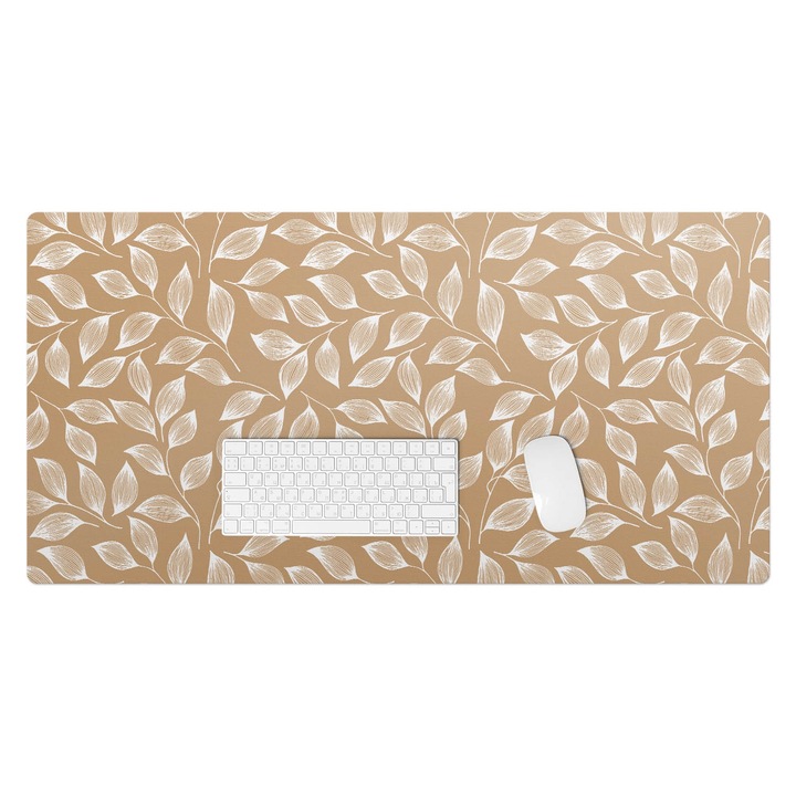 Íróasztal könyökalátét, Wallfluent, Levelek a gallyakon, Bézs, 100x50 cm, 010250300020100033445
