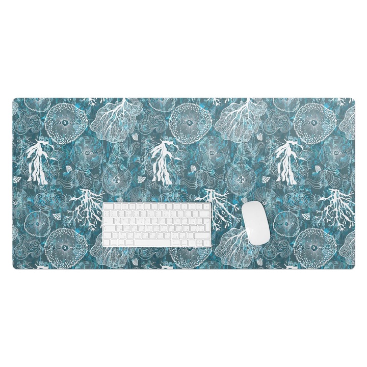 Mapa de birou, Wallfluent, Modele marine organice, Turcoaz, 100x50 cm, 010250300020100033479