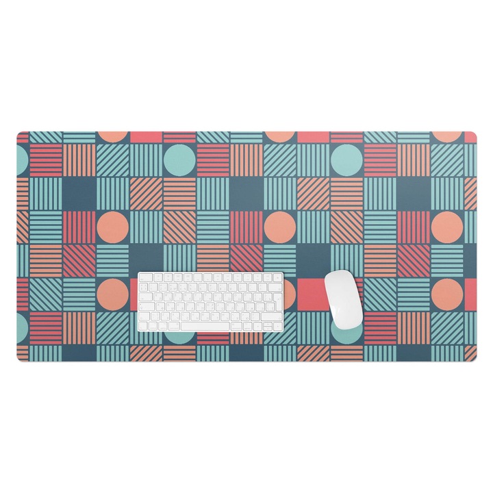 Mapa de birou, Wallfluent, Model retro geometric, Albastru, 100x50 cm, 010250300020100033499