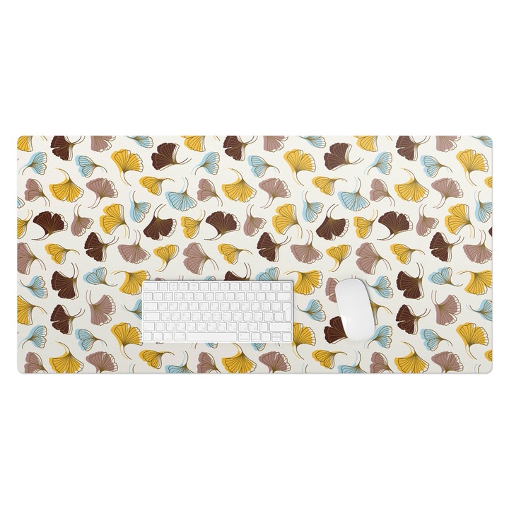 Mapa pentru birou, Wallfluent, Gingko frunze model fara sudura, Cremos, 100x50 cm, 010250300020100033447