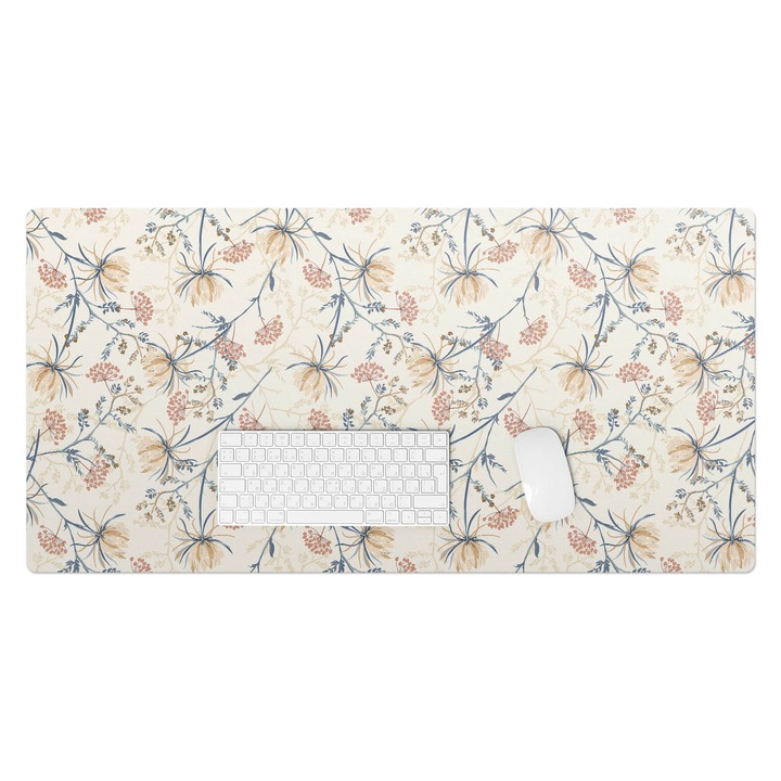 Mapa birou, Wallfluent, Model vintage floral, Cremos, 100x50 cm, 010250300020100033409