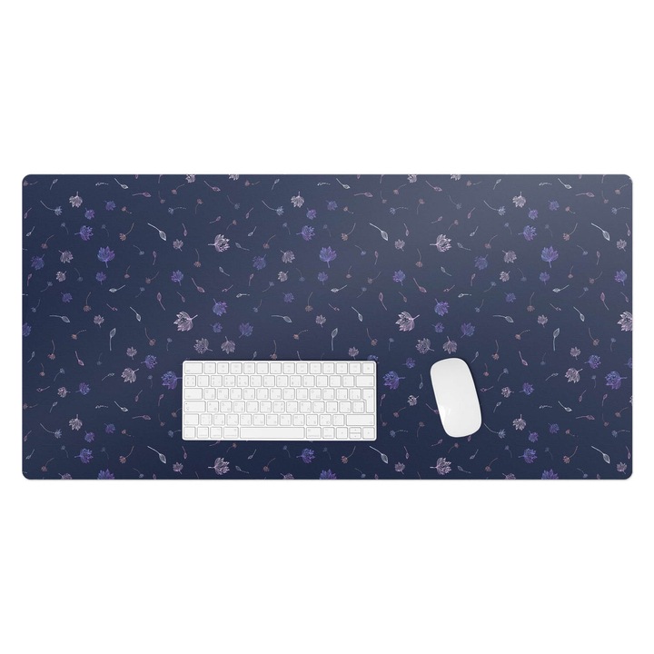 Mapa birou, Wallfluent, Model de noapte floral, Bleumarin, 100x50 cm, 010250300020100033492