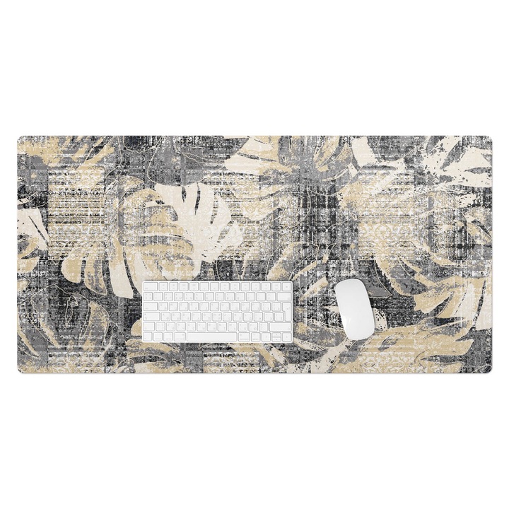 Mapa pentru birou, Wallfluent, Frunze retro vintage, Bej, 100x50 cm, 010250300020100030982