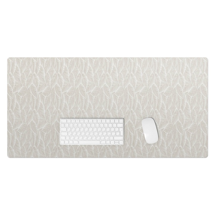 Mapa pentru birou, Wallfluent, Frunze intr-un model subtil, Bej, 100x50 cm, 010250300020100033509