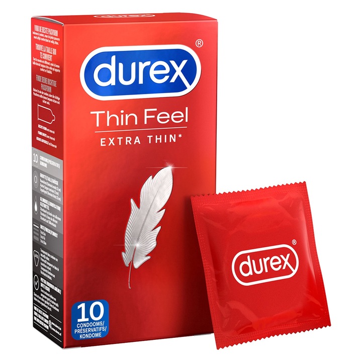 Prezervative Durex Thin Feel Extra Thin, Sensibilitate Extra si Protectie Maxima, 10 Bucati