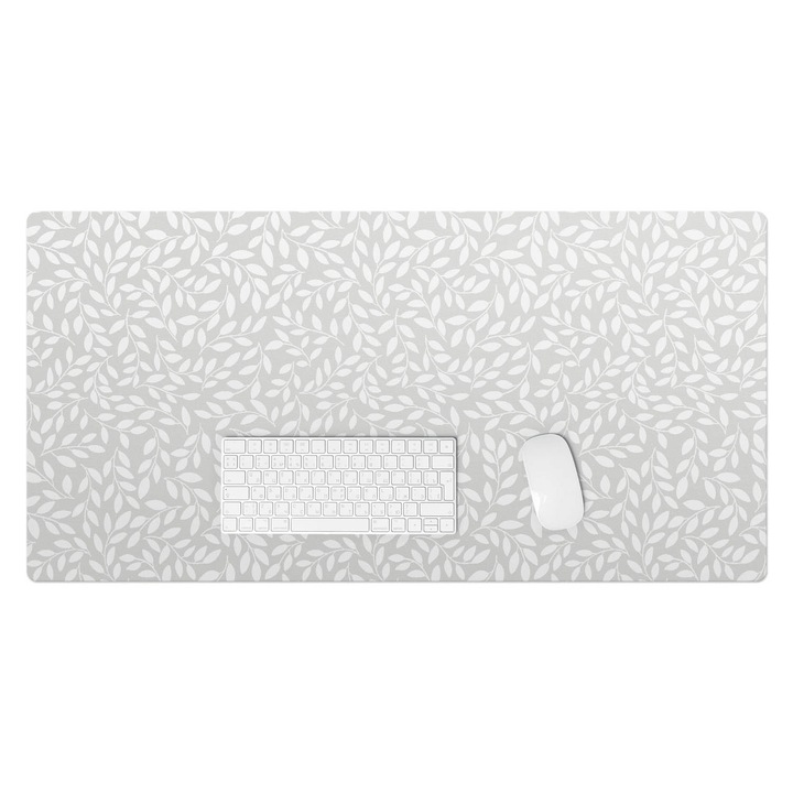 Mapa protectie birou, Wallfluent, Model de frunze, Gri, 100x50 cm, 010250300020100033508