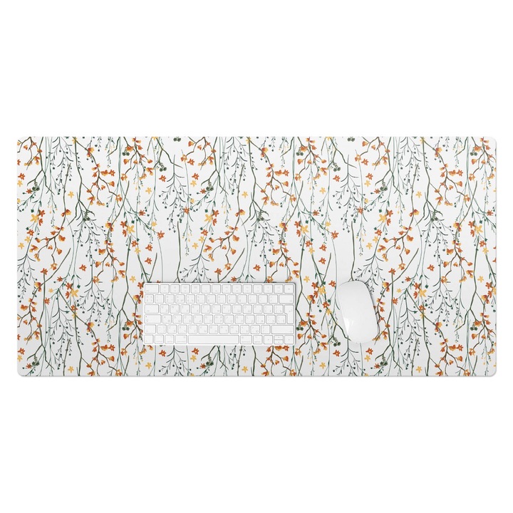 Mapa birou, Wallfluent, Flori de toamna crengute, Alb, 100x50 cm, 010250300020100033530