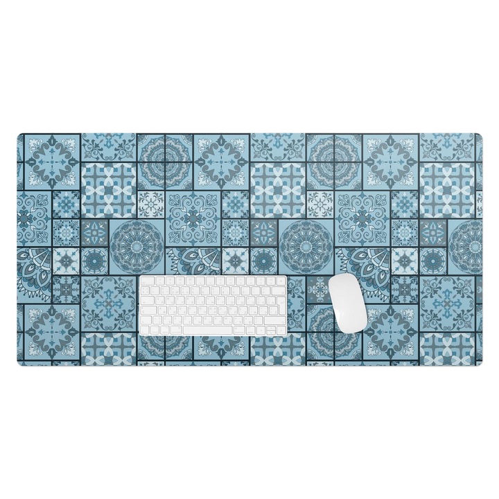 Mapa pentru birou, Wallfluent, Mozaic geometric, Albastru, 100x50 cm, 010250300020100033381