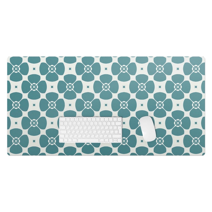 Mapa pentru birou, Wallfluent, Model retro floral, Turcoaz, 100x50 cm, 010250300020100033496