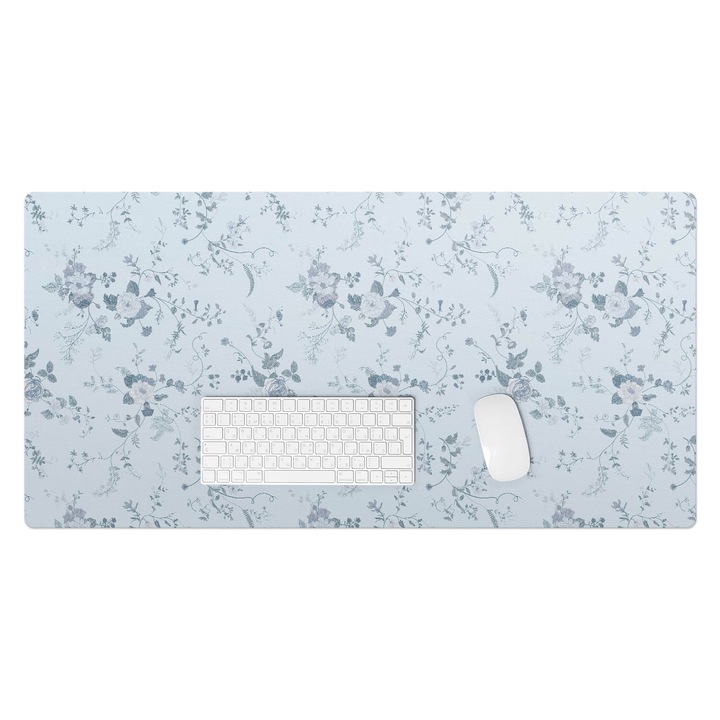 Protectie birou, Wallfluent, Model vintage floral, Albastru, 100x50 cm, 010250300020100033557