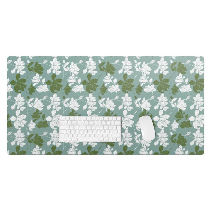 Mapa de birou, Wallfluent, Model de frunze florale, Verde, 100x50 cm, 010250300020100033531