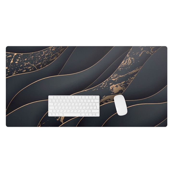 Mapa birou, Wallfluent, Linii ondulate cu pete, Negru, 100x50 cm, 010250300020100056605