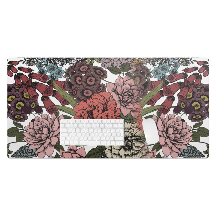 Íróasztal könyökalátét, Wallfluent, Retro virágmintás, Többszínű, 100x50 cm, 010250300020100057190