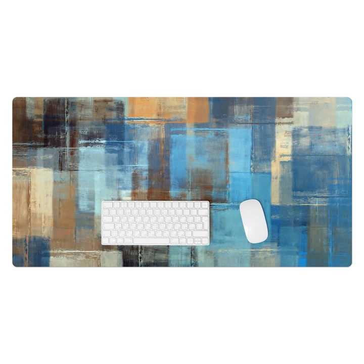 Mapa protectie birou, Wallfluent, Dreptunghiuri abstracte, Albastru, 100x50 cm, 010250300020100052502