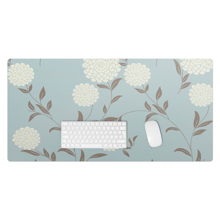 Íróasztal könyökalátét, Wallfluent, Retro virágmintás, Türkiz, 100x50 cm, 010250300020100057235