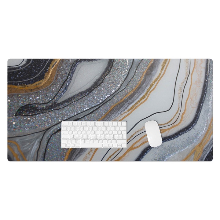 Mapa de birou, Wallfluent, Valuri sclipitoare, Gri, 100x50 cm, 010250300020100077329