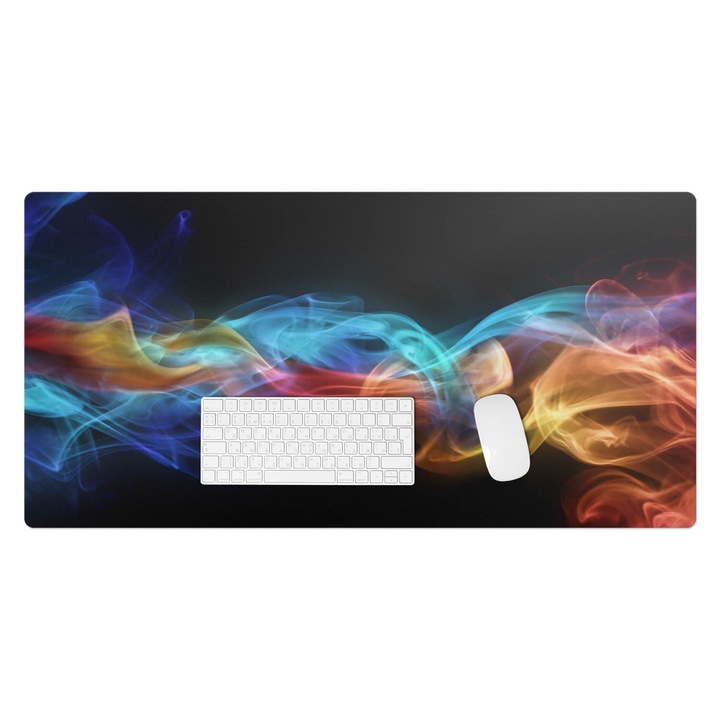 Protectie birou, Wallfluent, Valuri colorate de fum, Negru, 100x50 cm, 010250300020100075083