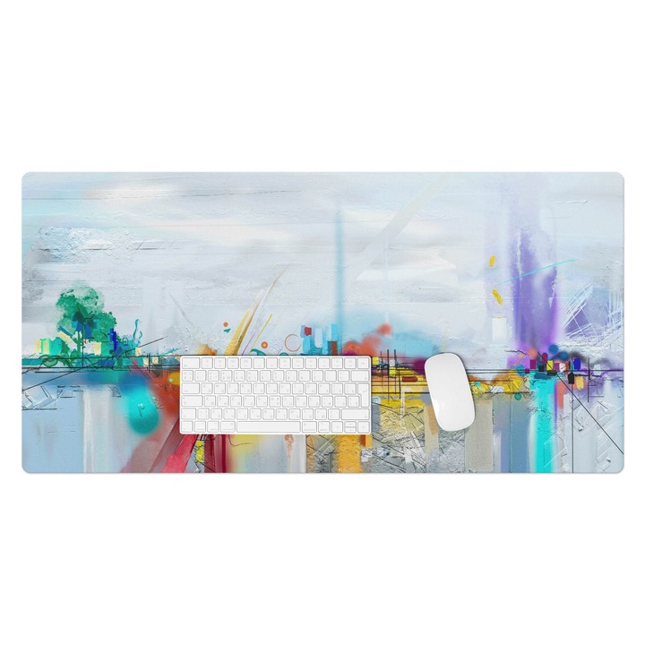 Irodai asztal alátét, Wallfluent, Absztrakt táj, Szürke, 100x50 cm, 010250300020100074939