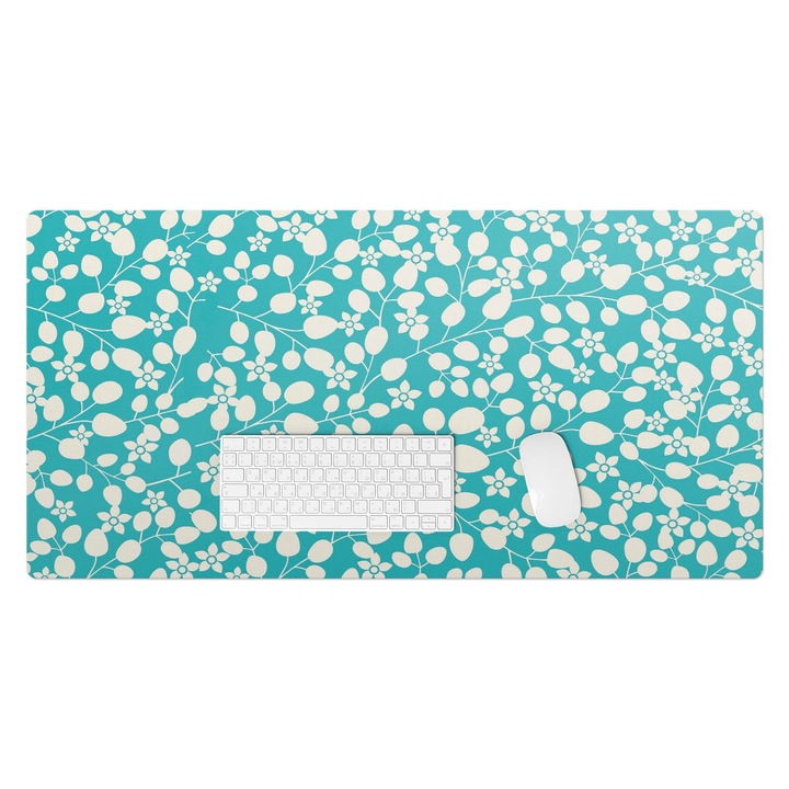 Íróasztal könyökalátét, Wallfluent, Virágos levélmintás, Türkiz, 100x50 cm, 010250300020100057250
