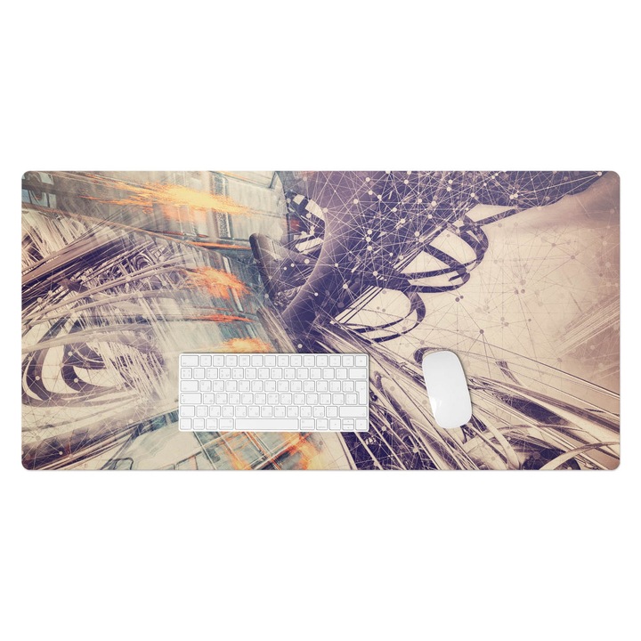 Mapa de birou, Wallfluent, Retea abstracta de linii, Galben, 100x50 cm, 010250300020100074947