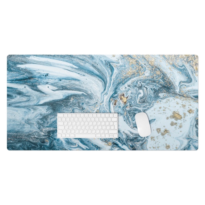 Mapa protectie birou, Wallfluent, Valuri de marmura, Albastru, 100x50 cm, 010250300020100077331