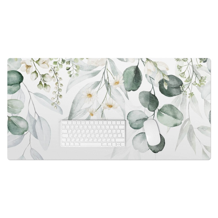 Mapa birou, Wallfluent, Model cu frunze florale, Verde, 100x50 cm, 010250300020100088310