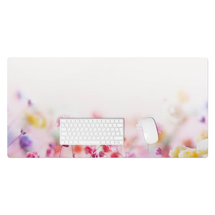 Mapa birou, Wallfluent, Flori pastelate de lunca, Roz, 100x50 cm, 010250300020100088501