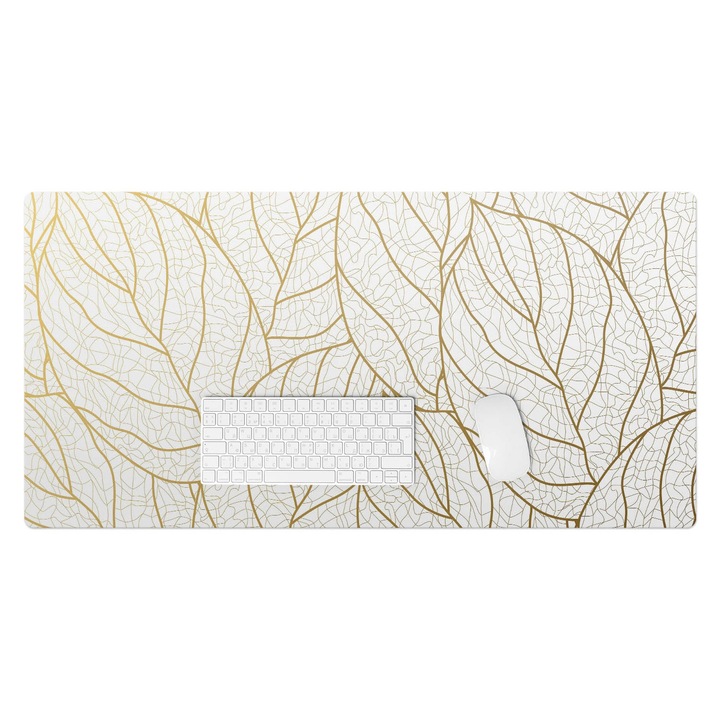 Mapa de birou, Wallfluent, Frunze cu un model delicat, Alb, 100x50 cm, 010250300020100273930