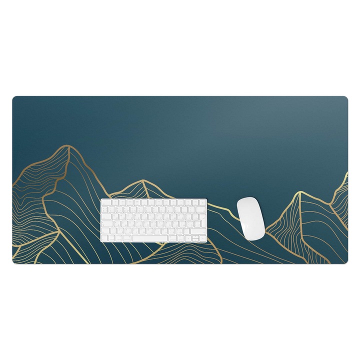 Mapa protectie birou, Wallfluent, Linii artistice montane, Bleumarin, 100x50 cm, 010250300020100088479