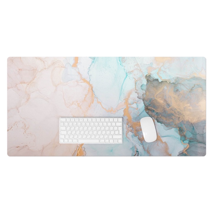 Mapa pentru birou, Wallfluent, Marmura abstracta, Turcoaz, 100x50 cm, 010250300020100088551