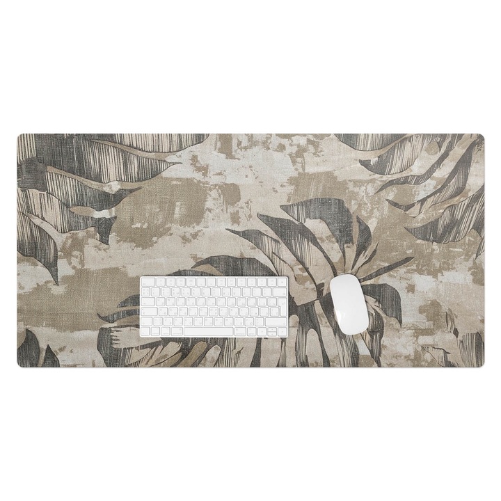 Íróasztal könyökalátét, Wallfluent, Levelek absztrakciós háttéren, Bézs, 100x50 cm, 010250300020100281998