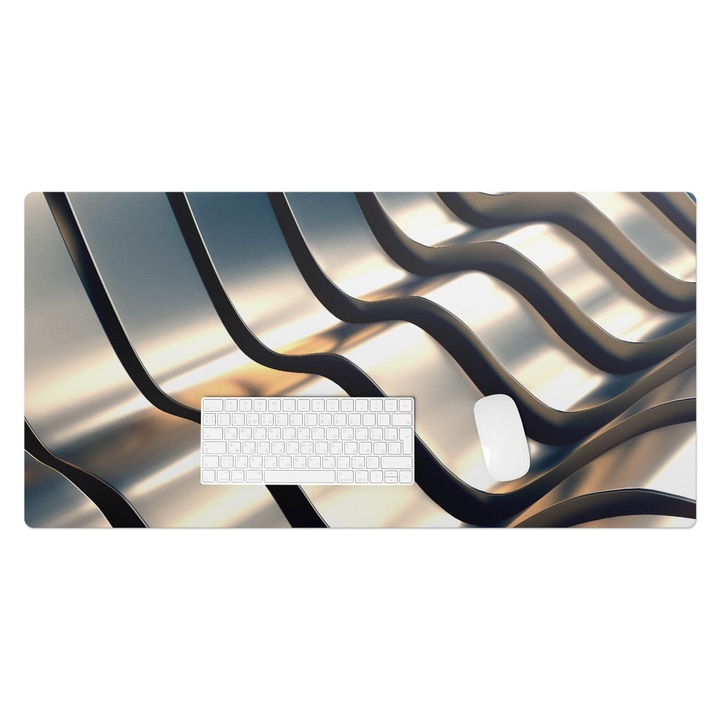 Mapa pentru birou, Wallfluent, Linii ondulate de metal, Bej, 100x50 cm, 010250300020100273910