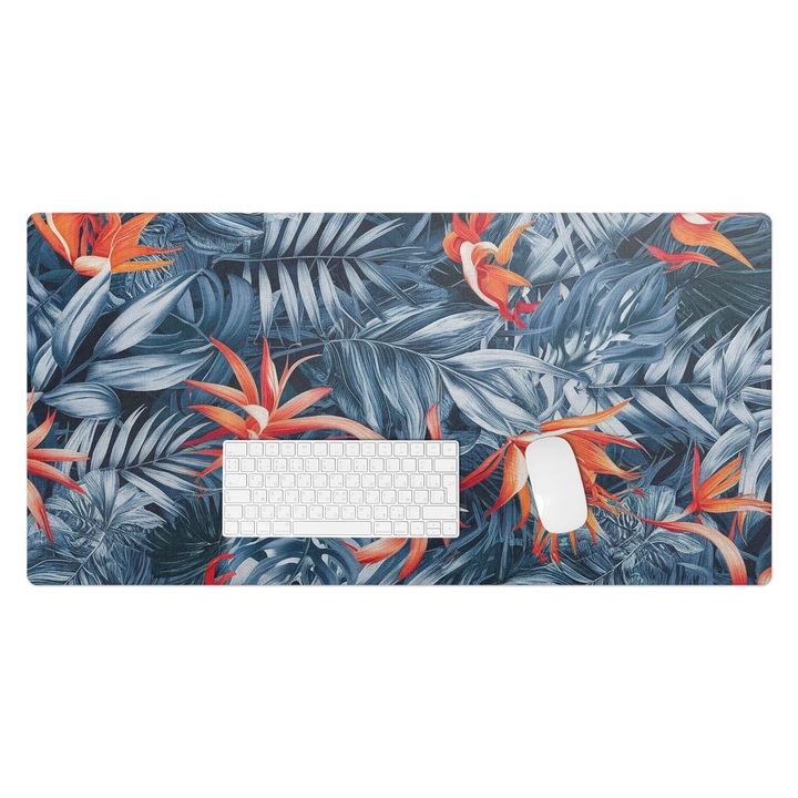 Mapa de birou, Wallfluent, Frunze si flori exotice, Albastru, 100x50 cm, 010250300020100281978