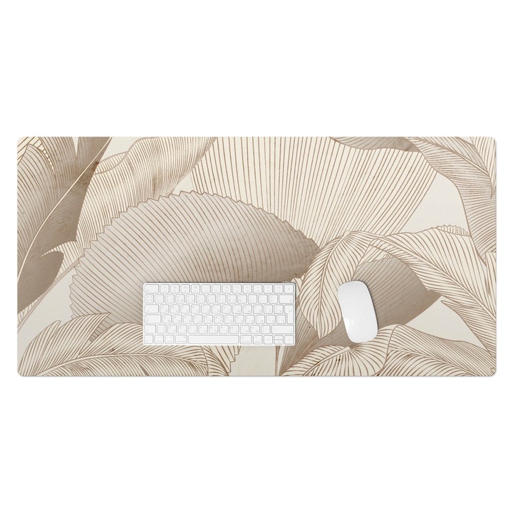 Mapa protectie birou, Wallfluent, Frunze in linii delicate, Bej, 100x50 cm, 010250300020100282664