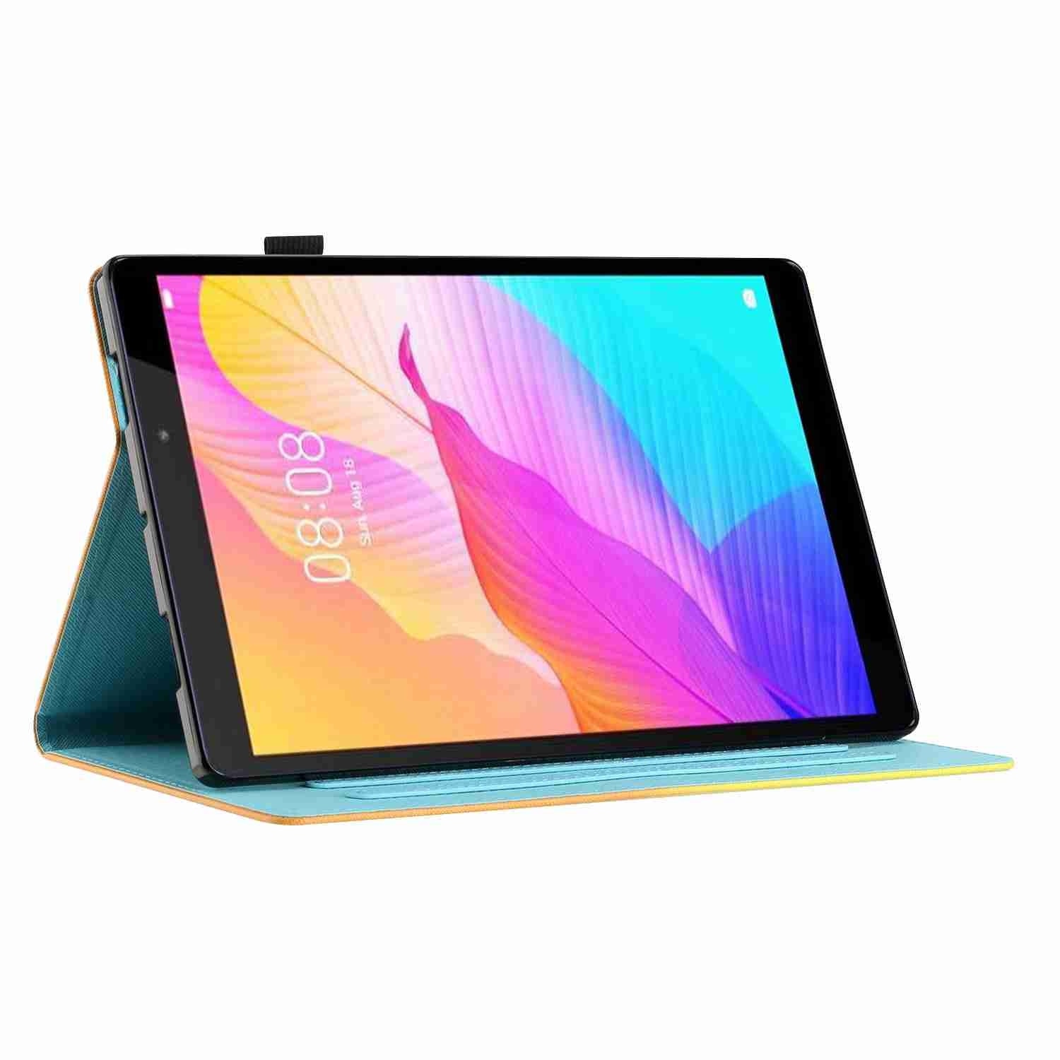 Husa tableta pentru Huawei MatePad T10s / T10, piele cu model pictat si cusaturi, capac magnet, protectie completa, compatibila cu Huawei MatePad T10s / T10, model „lup colorat”