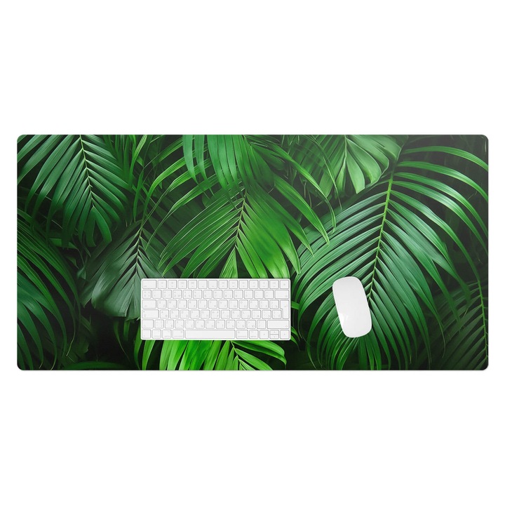 Protectie birou, Wallfluent, Fundal frunze de palmier, Verde, 100x50 cm, 010250300020100282586