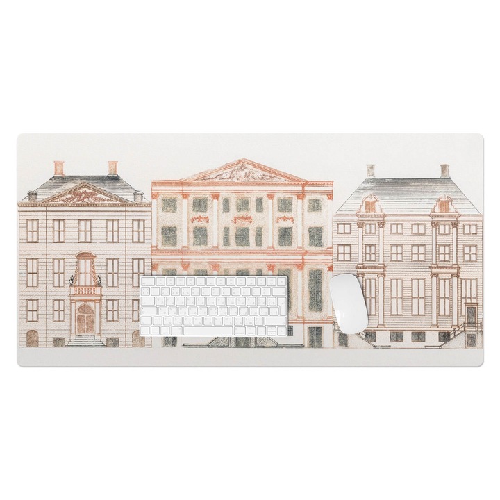 Íróasztal alátét, Wallfluent, Bérházak rajza, Tiramisu krém, 100x50 cm, 010250300020100282717