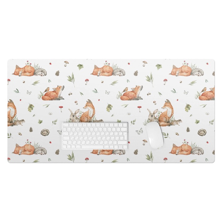 Mapa de birou, Wallfluent, Model fara sudura de animale din padure, Multicolor, 100x50 cm, 010250300020100282796