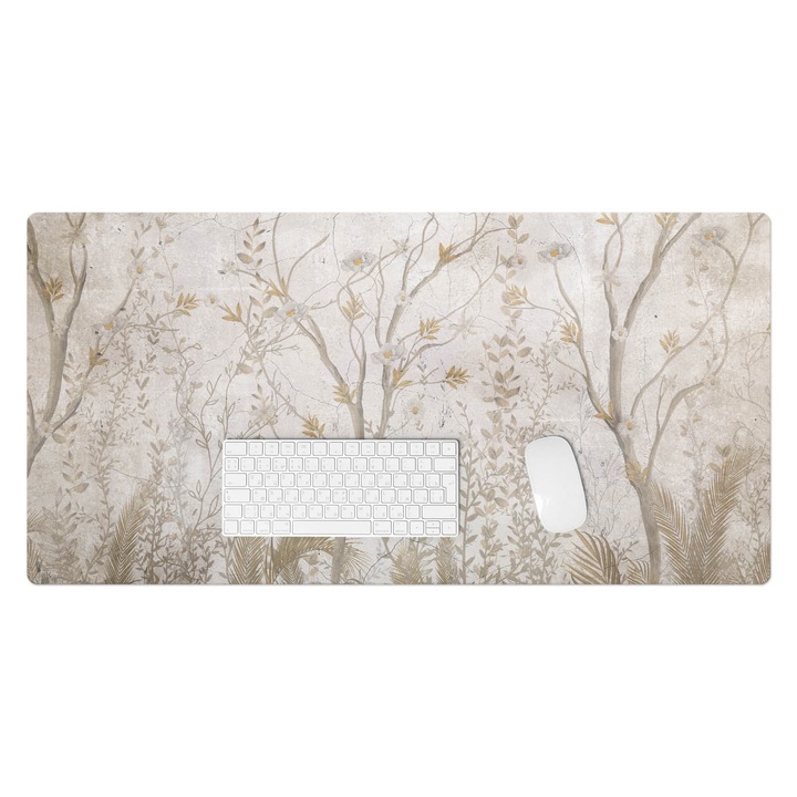 Mapa protectie birou, Wallfluent, Modele delicate de plante, Bej, 100x50 cm, 010250300020100282773