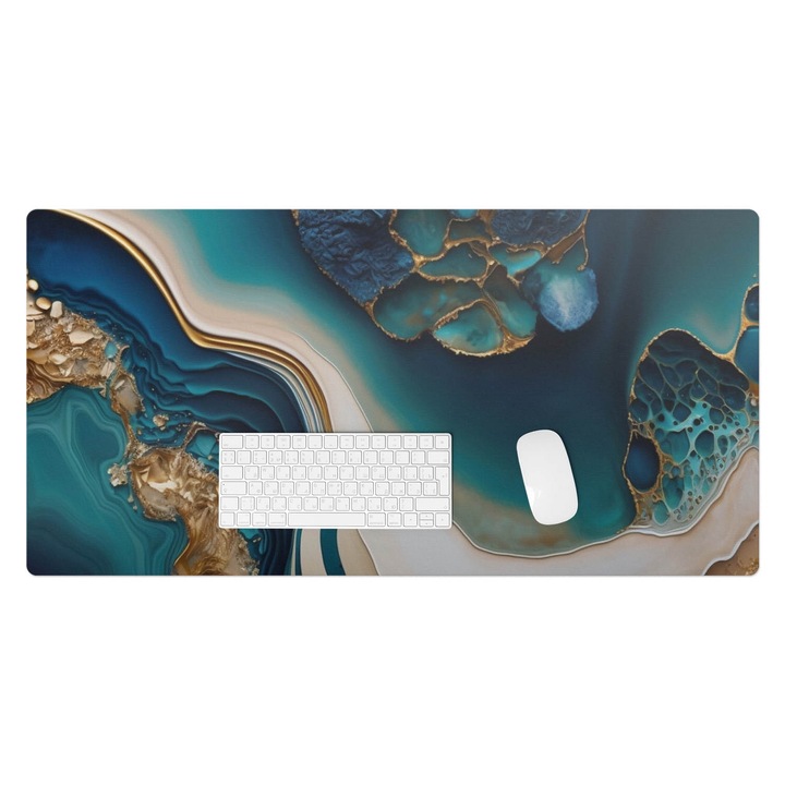 Mapa birou, Wallfluent, Val abstracta, Turcoaz, 100x50 cm, 010250300020100282564