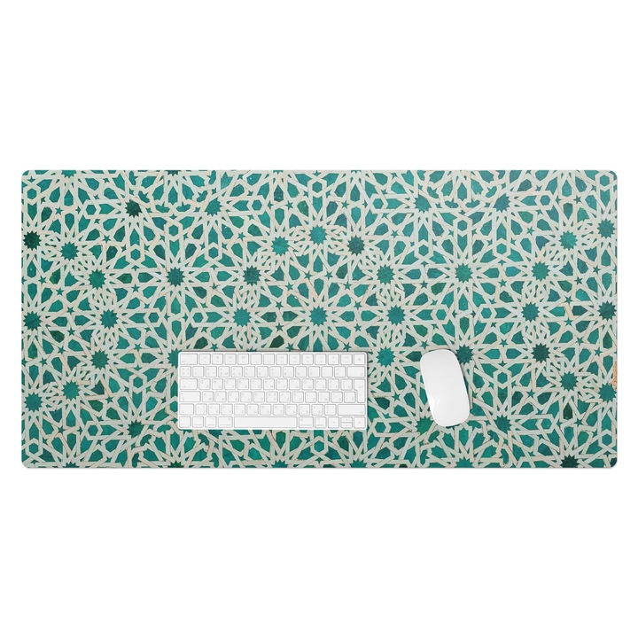 Mapa pentru birou, Wallfluent, Model arabesc geometric, Turcoaz, 100x50 cm, 010250300020100282806